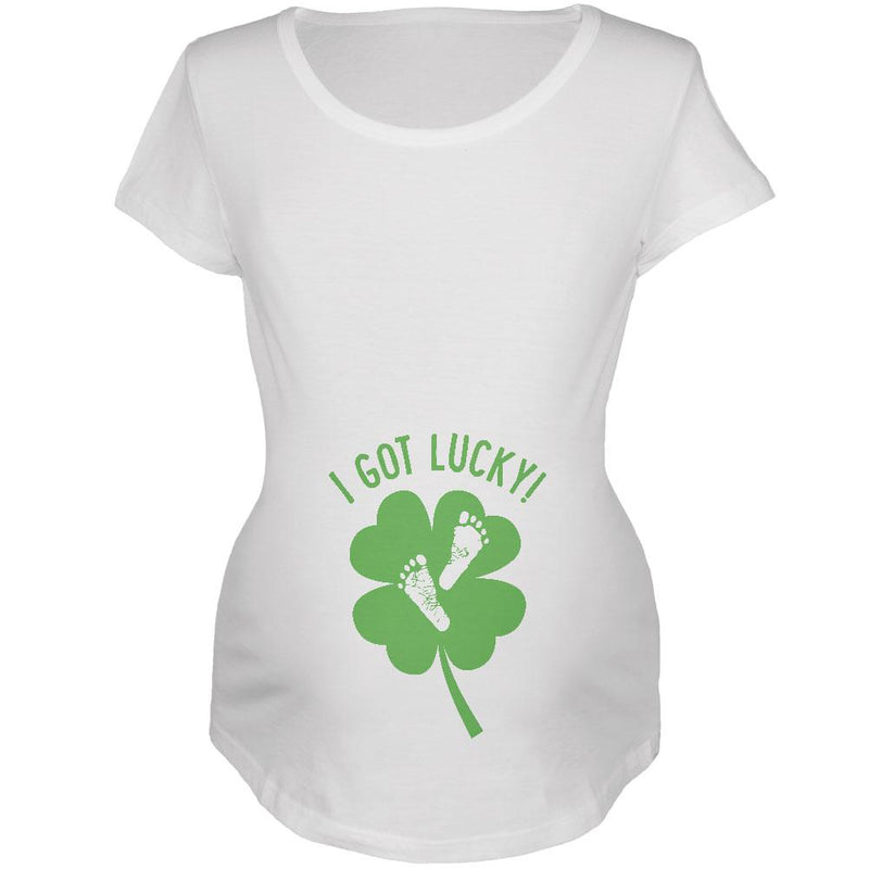 St. Patricks Day I Got Lucky Baby Feet Footprint Maternity Soft T Shirt Maternity T-Shirts Old Glory