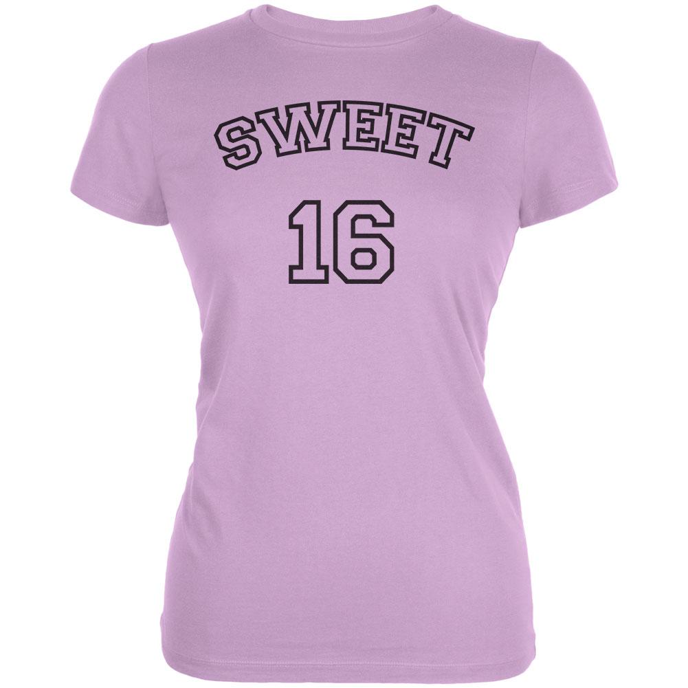 Milestone Birthday Athletic Sweet Sixteen 16 Juniors Soft T Shirt Juniors T-Shirts Old Glory LG Lilac