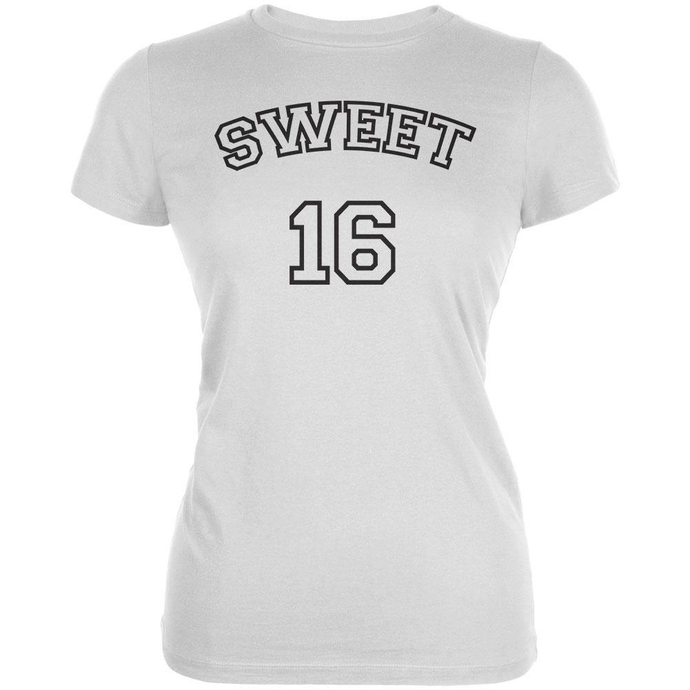 Milestone Birthday Athletic Sweet Sixteen 16 Juniors Soft T Shirt Juniors T-Shirts Old Glory 2XL White