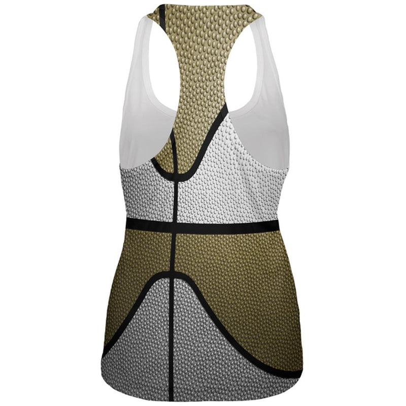 Championship Basketball White & Gold All Over Womens Work Out Tank Top Women's Tank Tops Old Glory