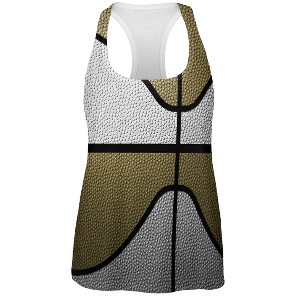 Championship Basketball White & Gold All Over Womens Work Out Tank Top Women's Tank Tops Old Glory 2XL Multi