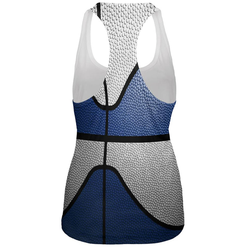 Championship Basketball Navy Blue & White All Over Womens Work Out Tank Top Women's Tank Tops Old Glory