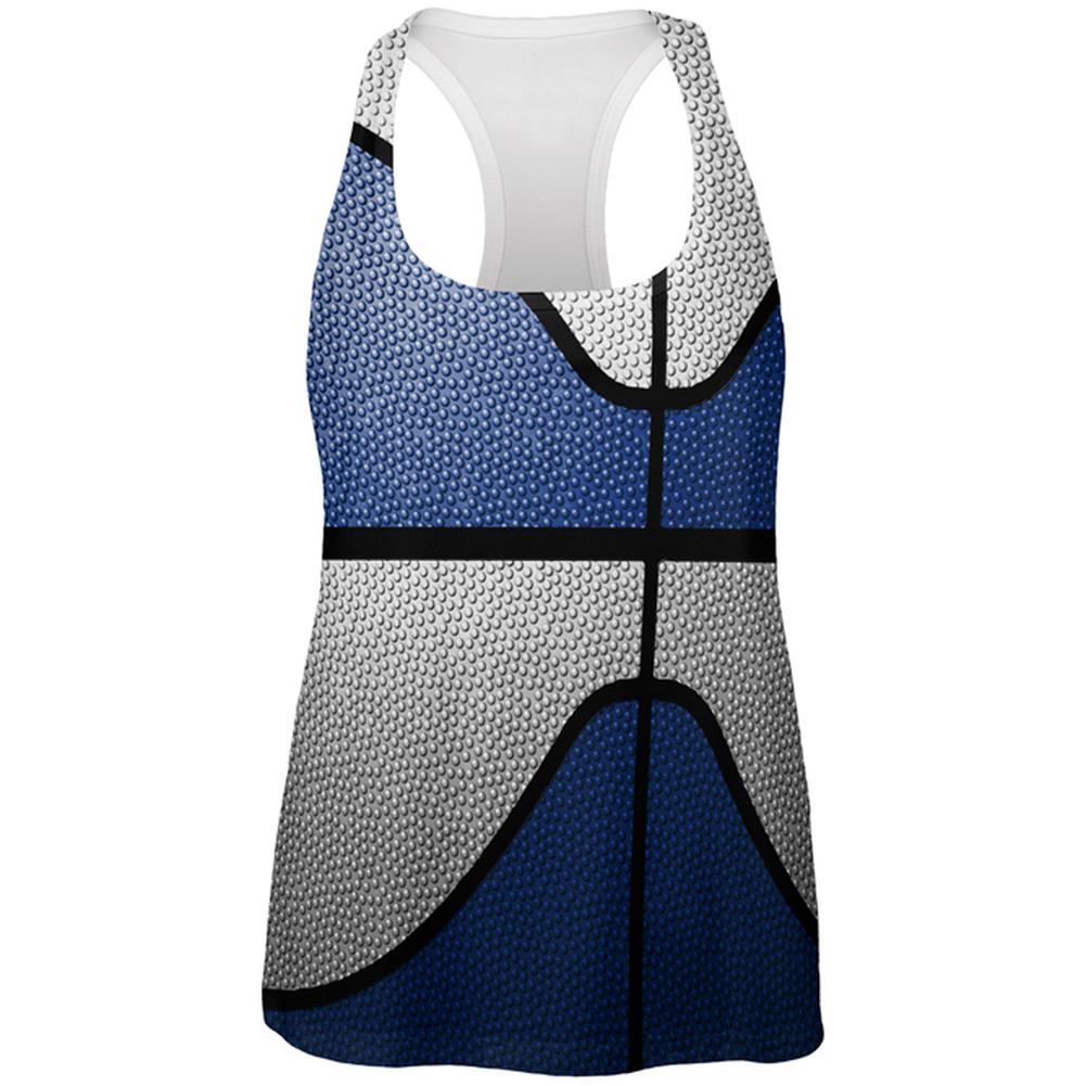 Championship Basketball Navy Blue & White All Over Womens Work Out Tank Top Women's Tank Tops Old Glory 2XL Multi