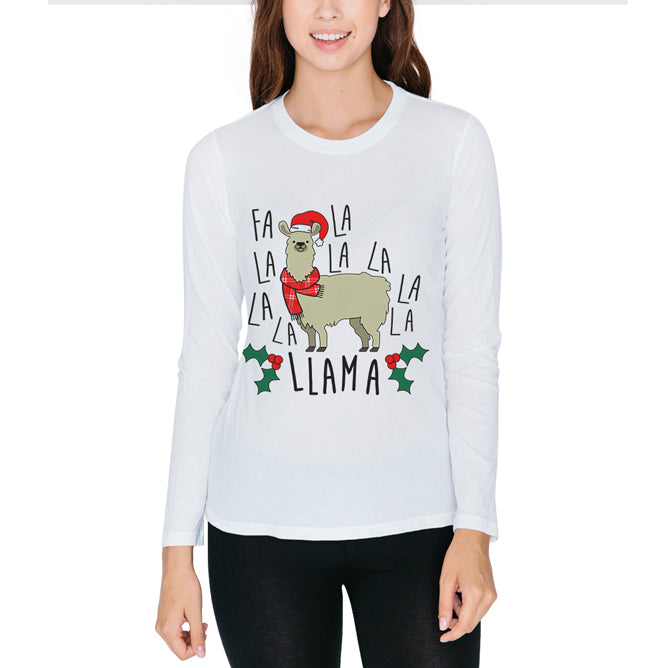 Christmas Fa La Llama Juniors Long Sleeve T-Shirt Juniors Long Sleeves Old Glory 2XL White