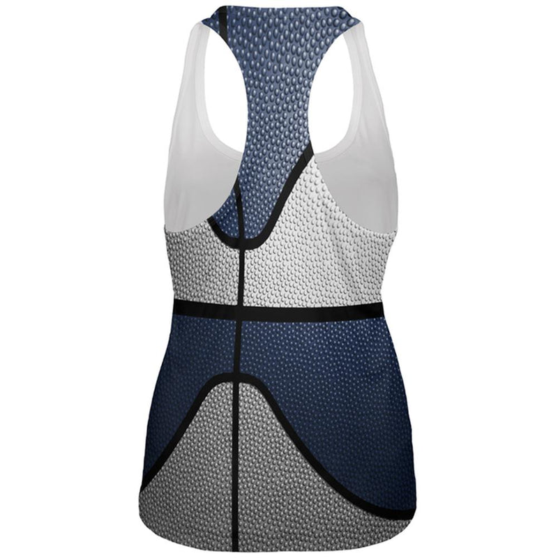 Championship Basketball White & Navy Blue All Over Womens Work Out Tank Top Women's Tank Tops Old Glory