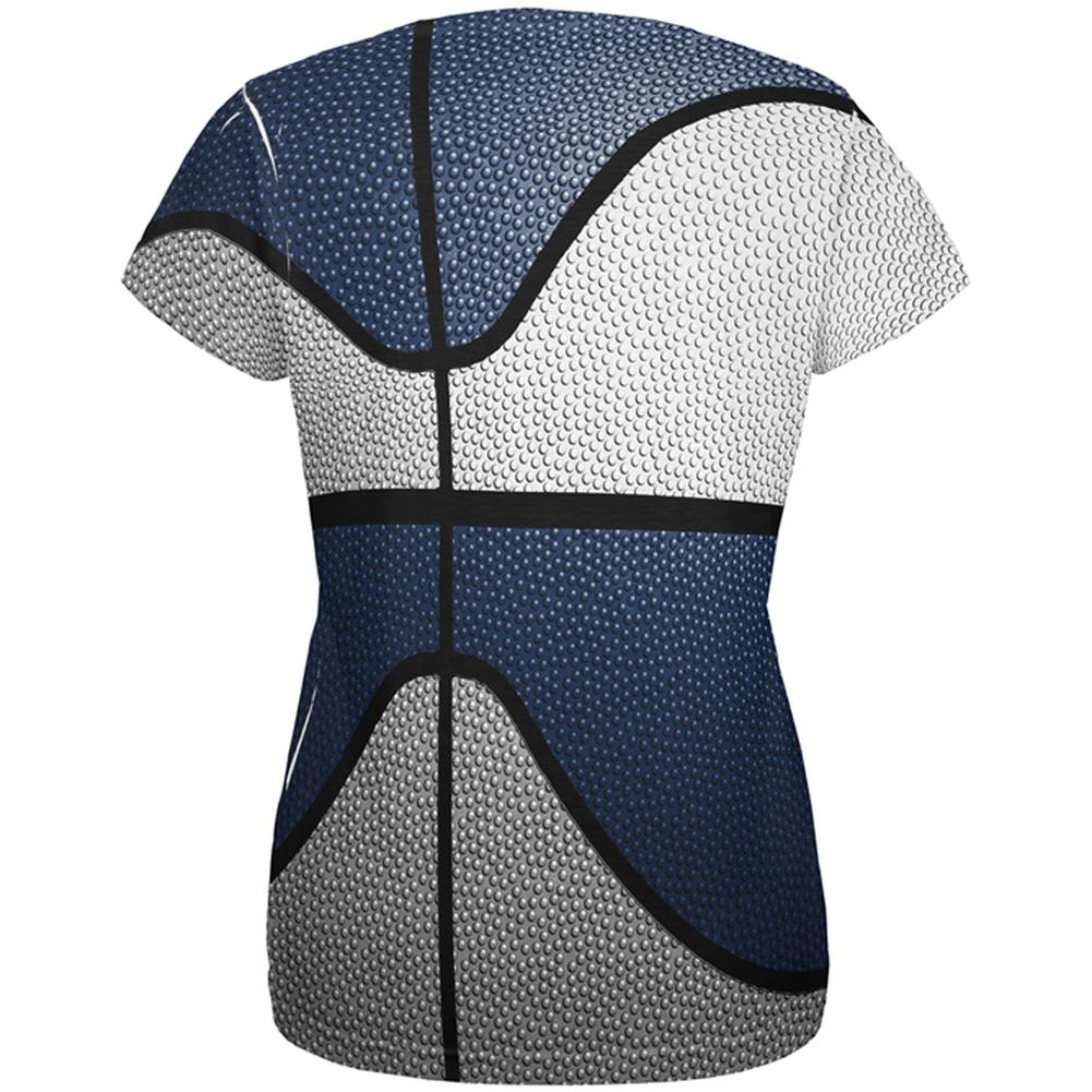Championship Basketball White & Navy Blue All Over Womens T Shirt Women's T-Shirts Old Glory
