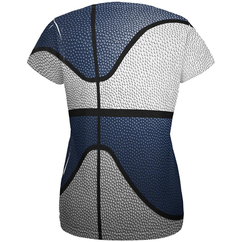 Championship Basketball White & Navy Blue All Over Womens T Shirt Women's T-Shirts Old Glory