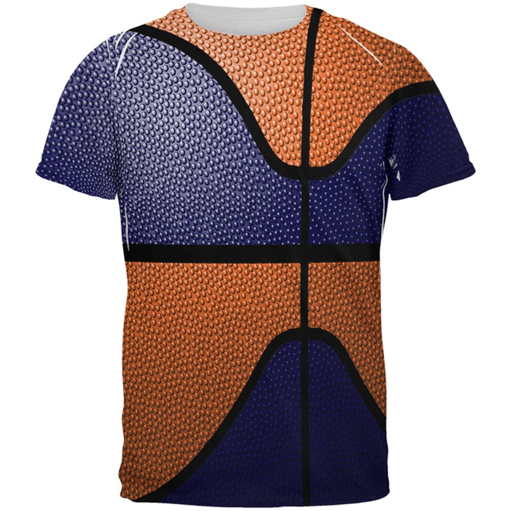 Championship Basketball Navy & Orange All Over Mens T Shirt Men's T-Shirts Old Glory 2XL Multi