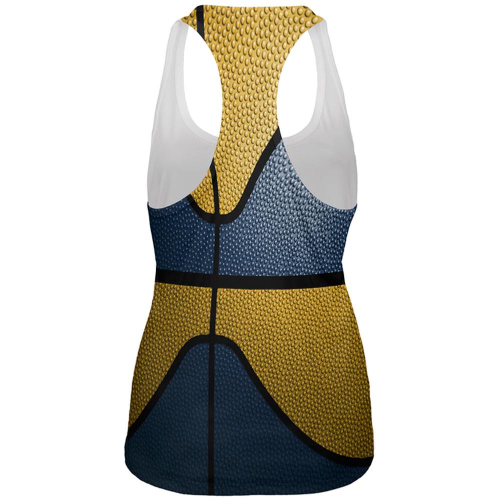 Championship Basketball Navy & Gold All Over Womens Work Out Tank Top Women's Tank Tops Old Glory