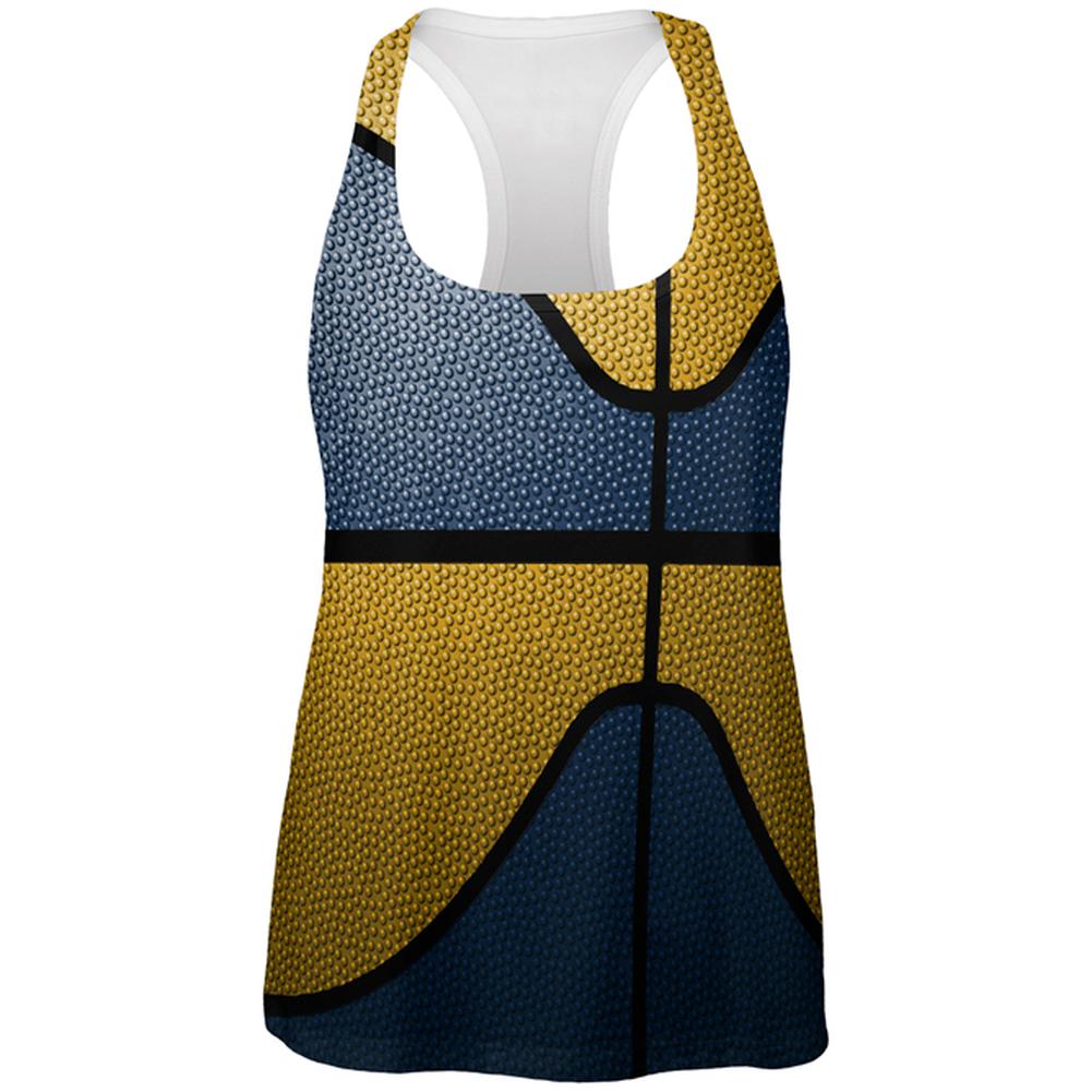 Championship Basketball Navy & Gold All Over Womens Work Out Tank Top Women's Tank Tops Old Glory 2XL Multi