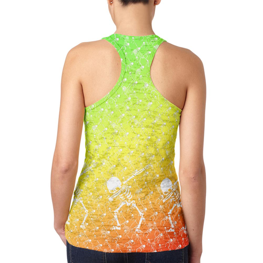 Cinco De Mayo Dancing Dabbing Skeletons Juniors Burnout Racerback Tank Top Juniors Tank Tops Old Glory