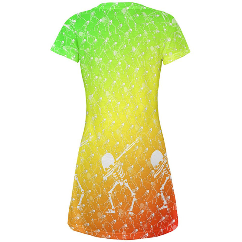 Cinco De Mayo Dancing Dabbing Skeletons All Over Juniors Beach Cover-Up Dress Juniors Dresses Old Glory