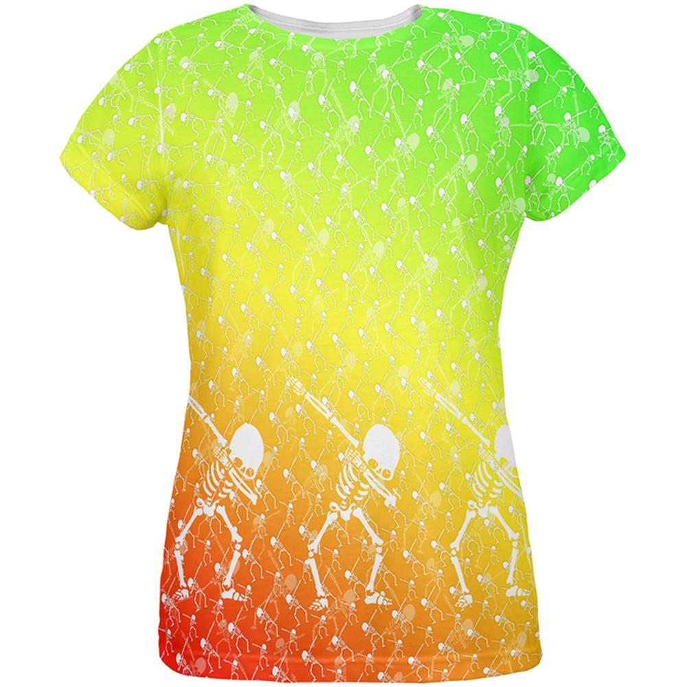 Cinco De Mayo Dancing Dabbing Skeletons All Over Womens T Shirt Women's T-Shirts Old Glory 2XL Multi