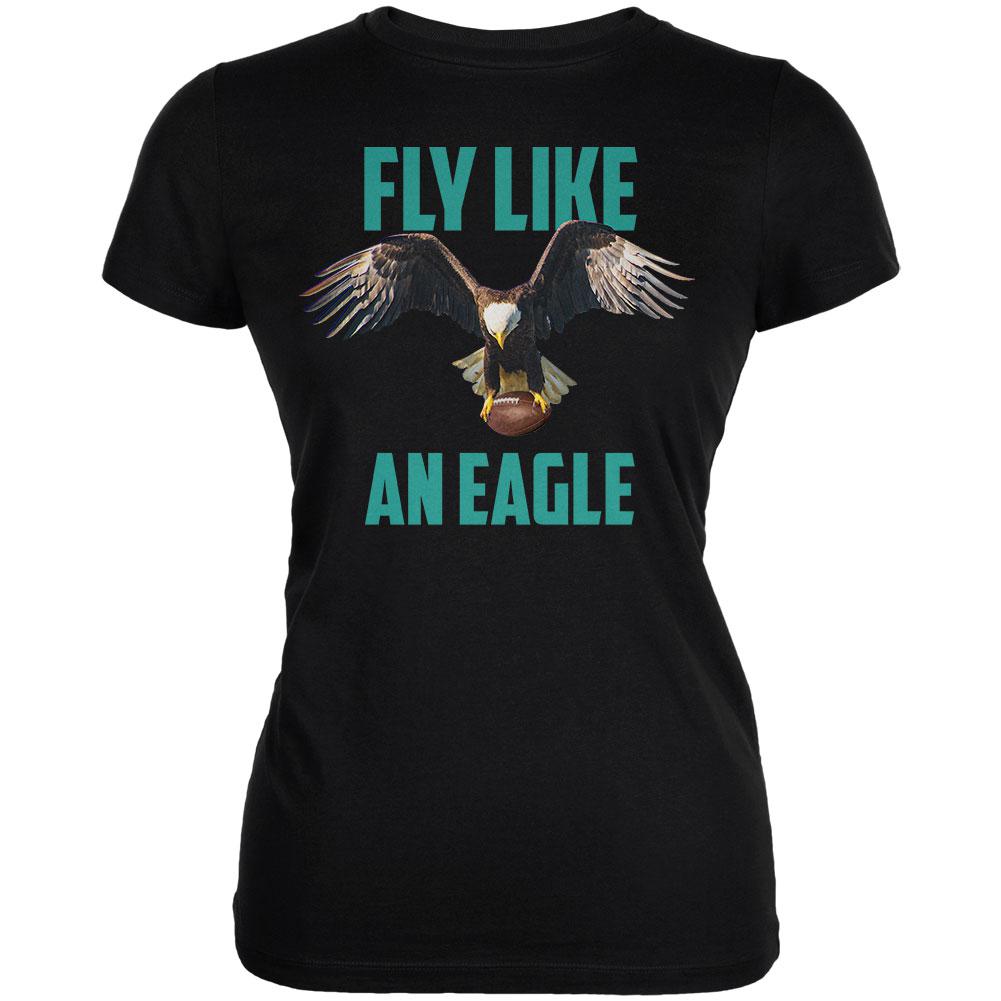 Fly Like an Eagle Flying Football Juniors Soft T Shirt Juniors T-Shirts Old Glory 2XL Black