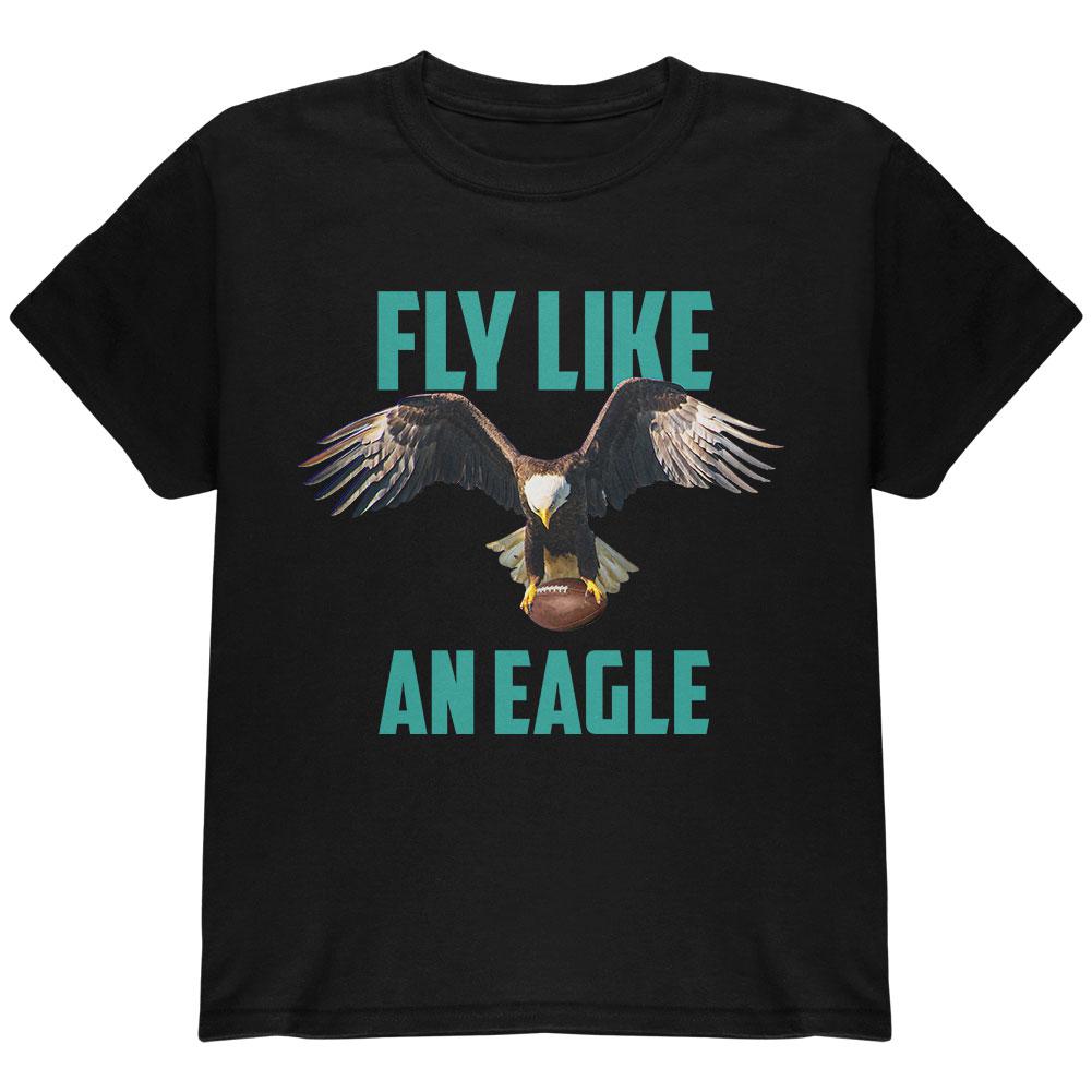Fly Like an Eagle Flying Football Youth T Shirt Youth T-Shirts Old Glory LG Black