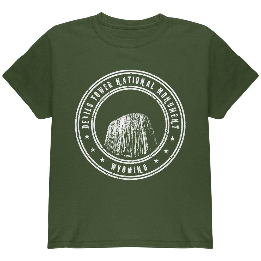 Devils Tower National Monument Youth T Shirt Youth T-Shirts Old Glory LG Military Green