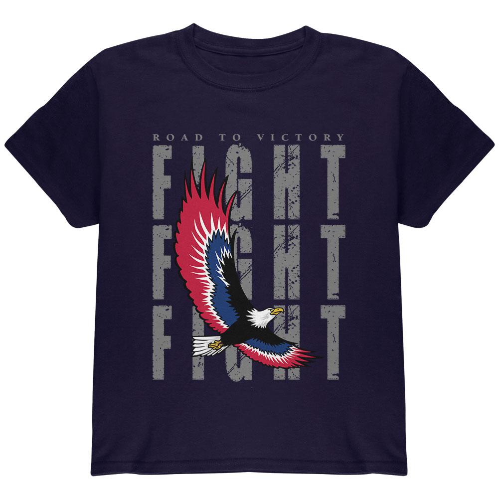 4th Of July American Road To Victory Eagle Fight Youth T Shirt Youth T-Shirts Old Glory LG Navy
