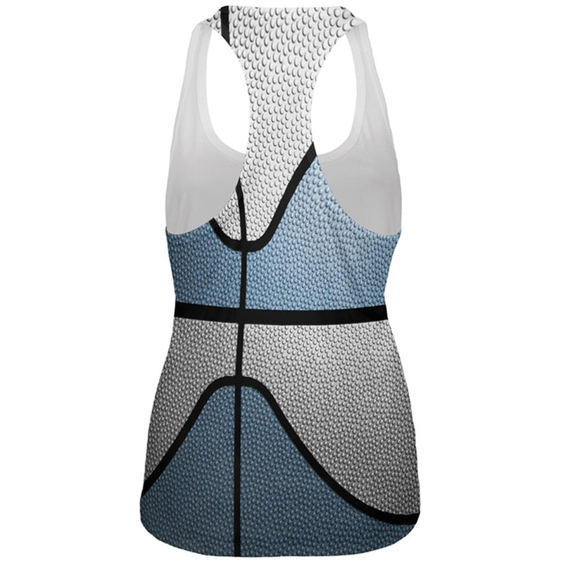 Championship Basketball Light Blue & White All Over Womens Work Out Tank Top Women's Tank Tops Old Glory