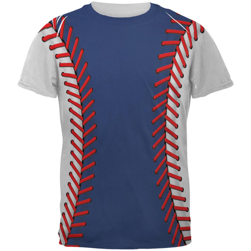 Baseball League Blue and White All Over Mens T Shirt Men's T-Shirts Old Glory 2XL Multi