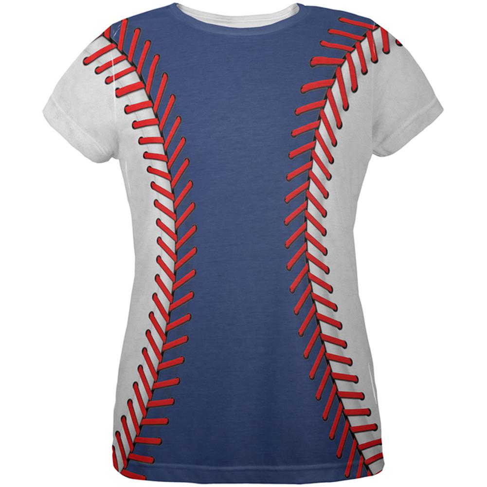 Baseball League Blue and White All Over Womens T Shirt Women's T-Shirts Old Glory 2XL Multi