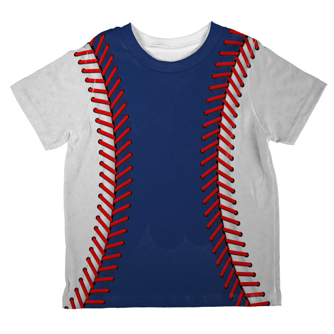 Baseball League Blue and White All Over Toddler T Shirt Toddler T-Shirts global 2T Multi