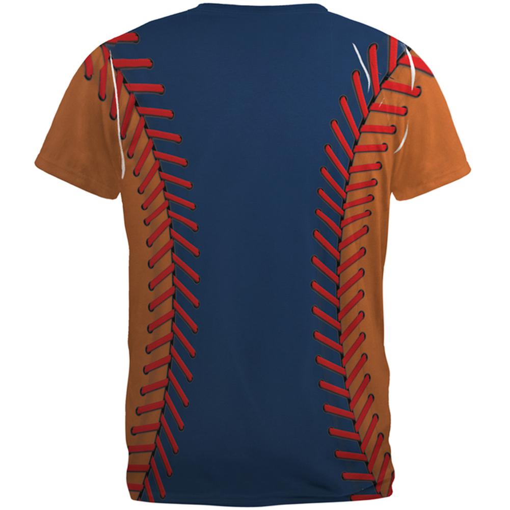Baseball League Navy Blue and Orange All Over Mens T Shirt Men's T-Shirts Old Glory