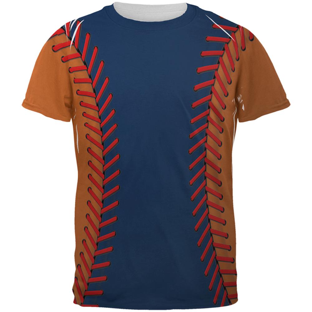 Baseball League Navy Blue and Orange All Over Mens T Shirt Men's T-Shirts Old Glory 2XL Multi