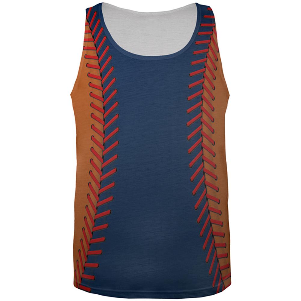 Baseball League Navy Blue and Orange All Over Mens Tank Top Men's Tank Tops Old Glory 2XL Multi