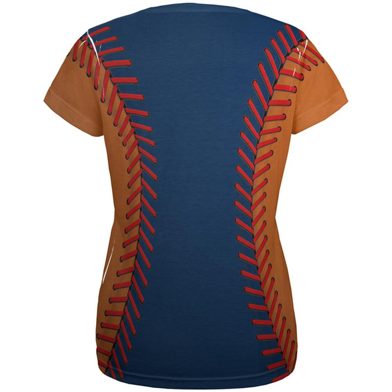 Baseball League Navy Blue and Orange All Over Womens T Shirt Women's T-Shirts Old Glory