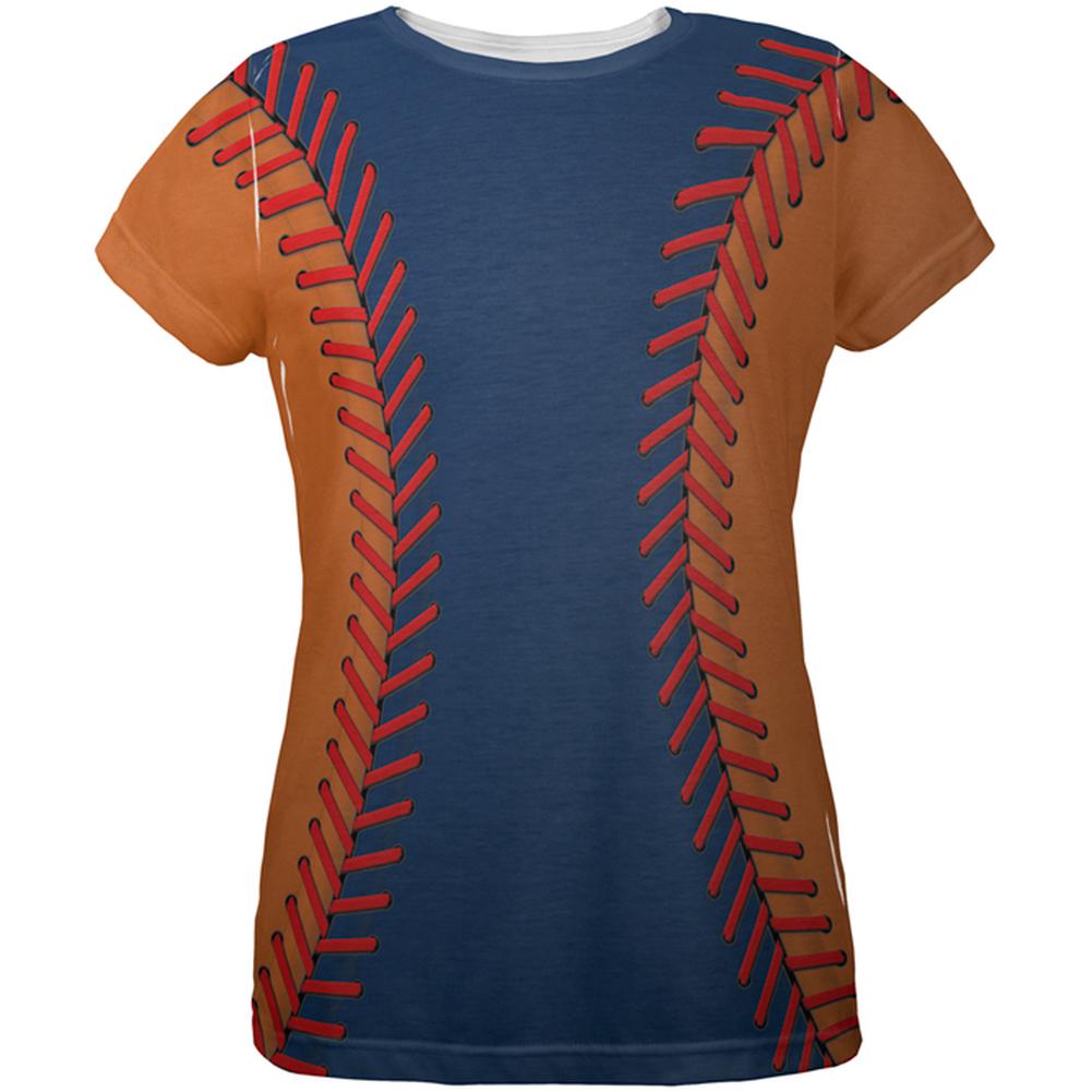 Baseball League Navy Blue and Orange All Over Womens T Shirt Women's T-Shirts Old Glory 2XL Multi