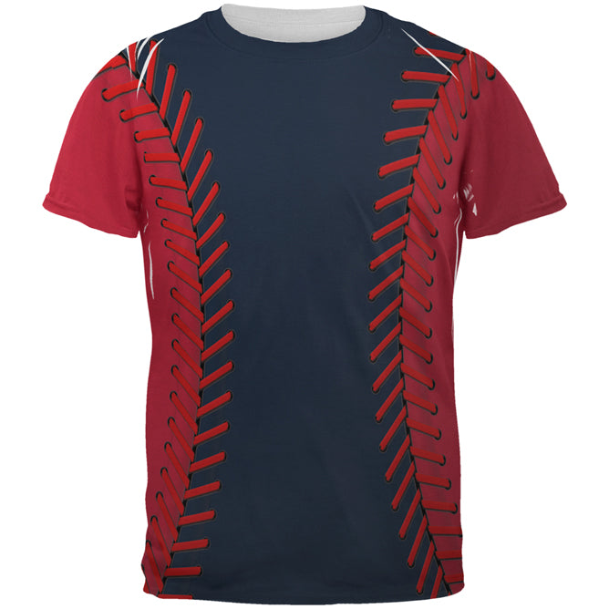 Baseball League Navy Blue and Red All Over Mens T Shirt Men's T-Shirts global 2XL Multi