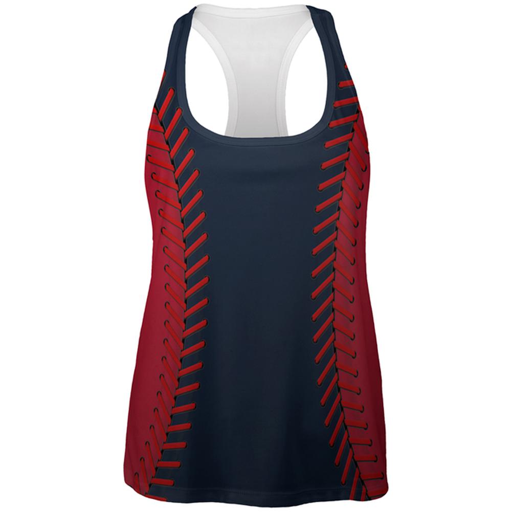 Baseball League Navy Blue and Red All Over Womens Work Out Tank Top Women's Tank Tops Old Glory 2XL Multi