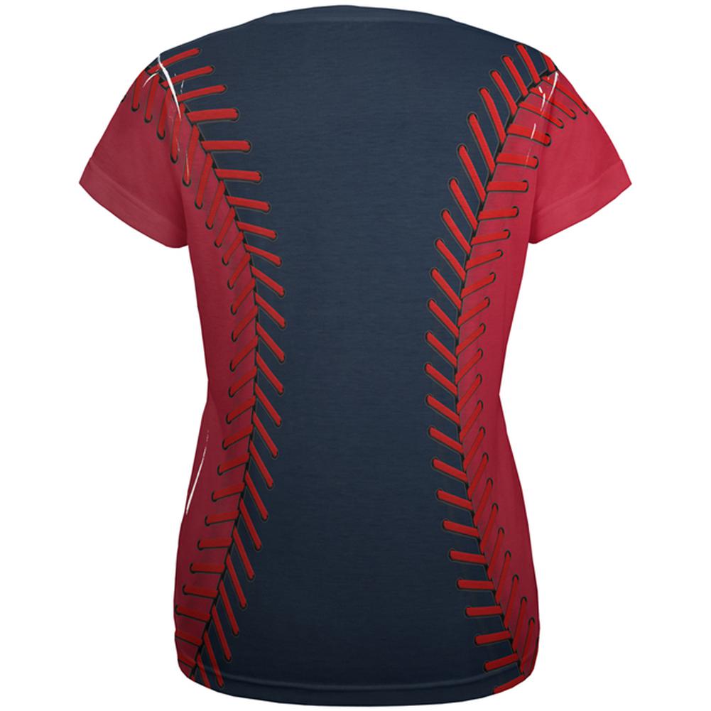 Baseball League Navy Blue and Red All Over Womens T Shirt Women's T-Shirts Old Glory