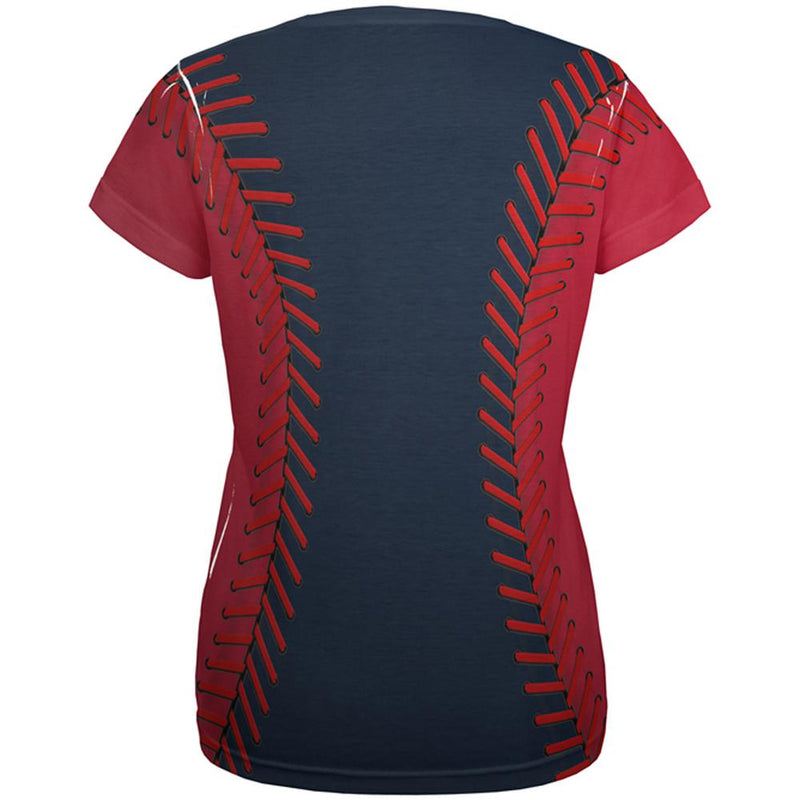 Baseball League Navy Blue and Red All Over Womens T Shirt Women's T-Shirts Old Glory