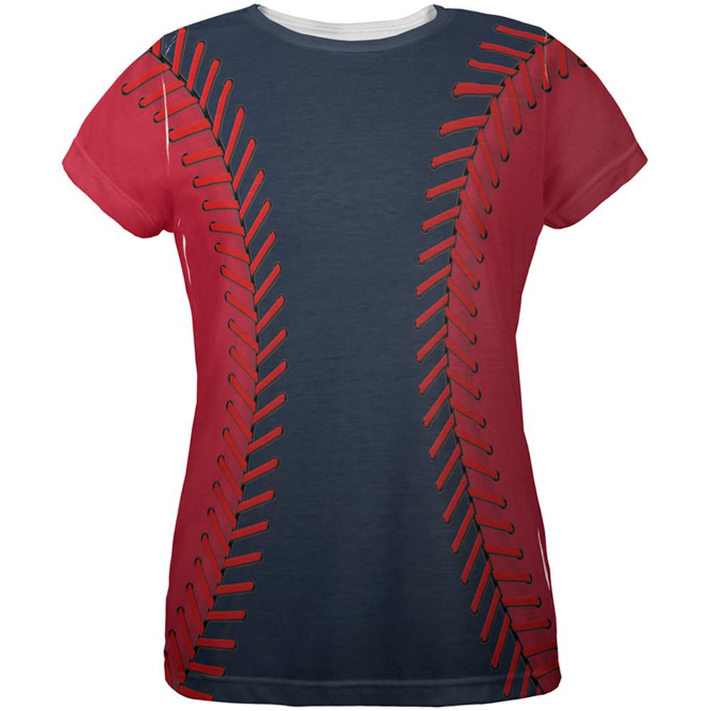 Baseball League Navy Blue and Red All Over Womens T Shirt Women's T-Shirts Old Glory 2XL Multi