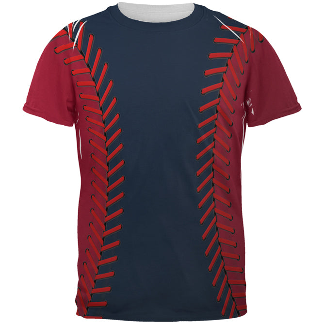 Baseball League Navy Blue and Scarlet All Over Mens T Shirt Men's T-Shirts global 2XL Multi