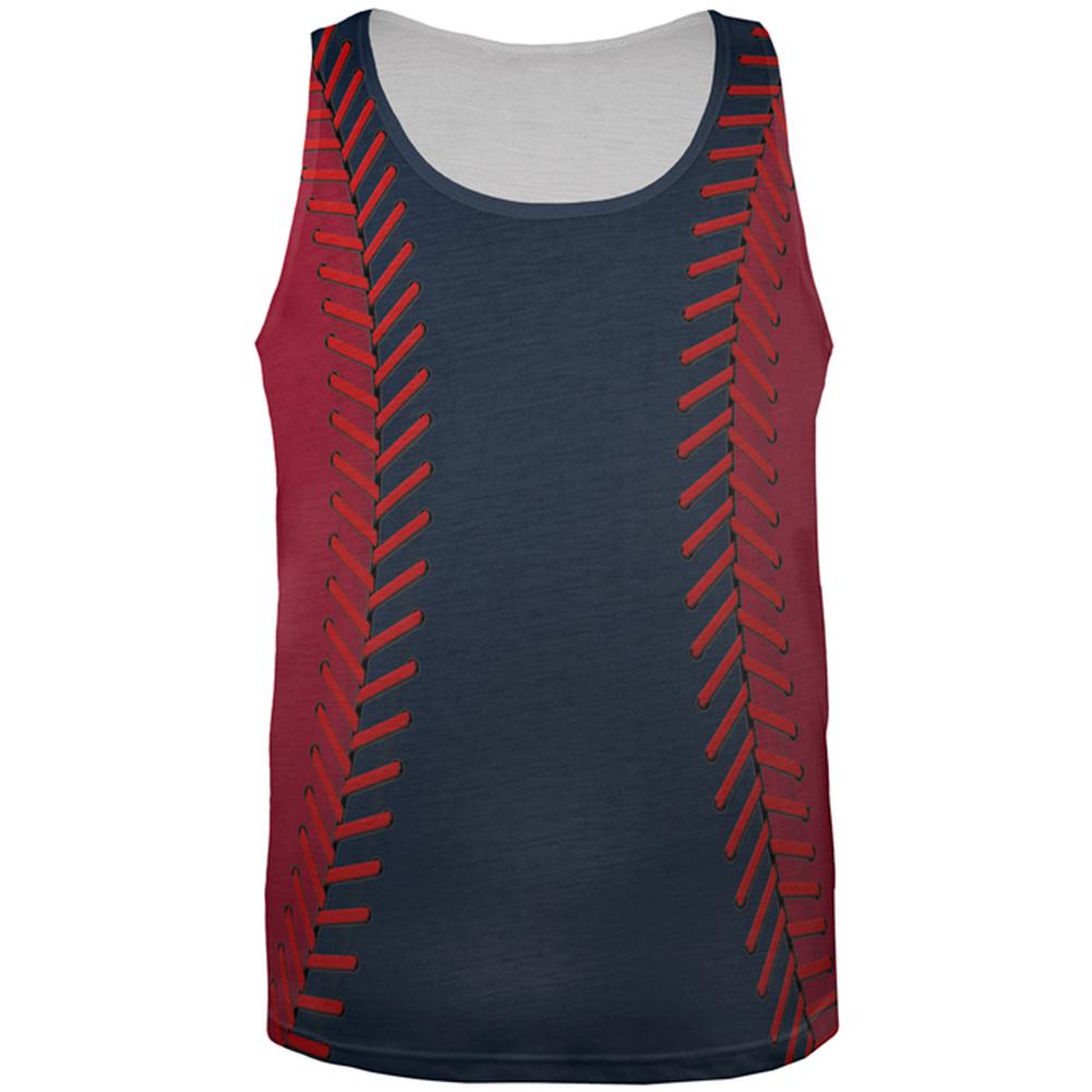 Baseball League Navy Blue and Scarlet All Over Mens Tank Top Men's Tank Tops Old Glory 2XL Multi