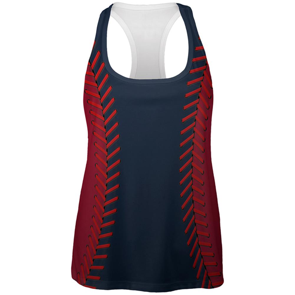 Baseball League Navy Blue and Scarlet All Over Womens Work Out Tank Top Women's Tank Tops Old Glory 2XL Multi