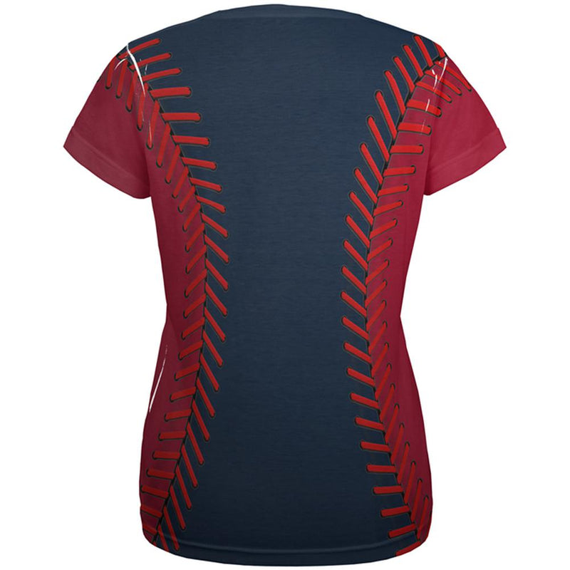 Baseball League Navy Blue and Scarlet All Over Womens T Shirt Women's T-Shirts Old Glory