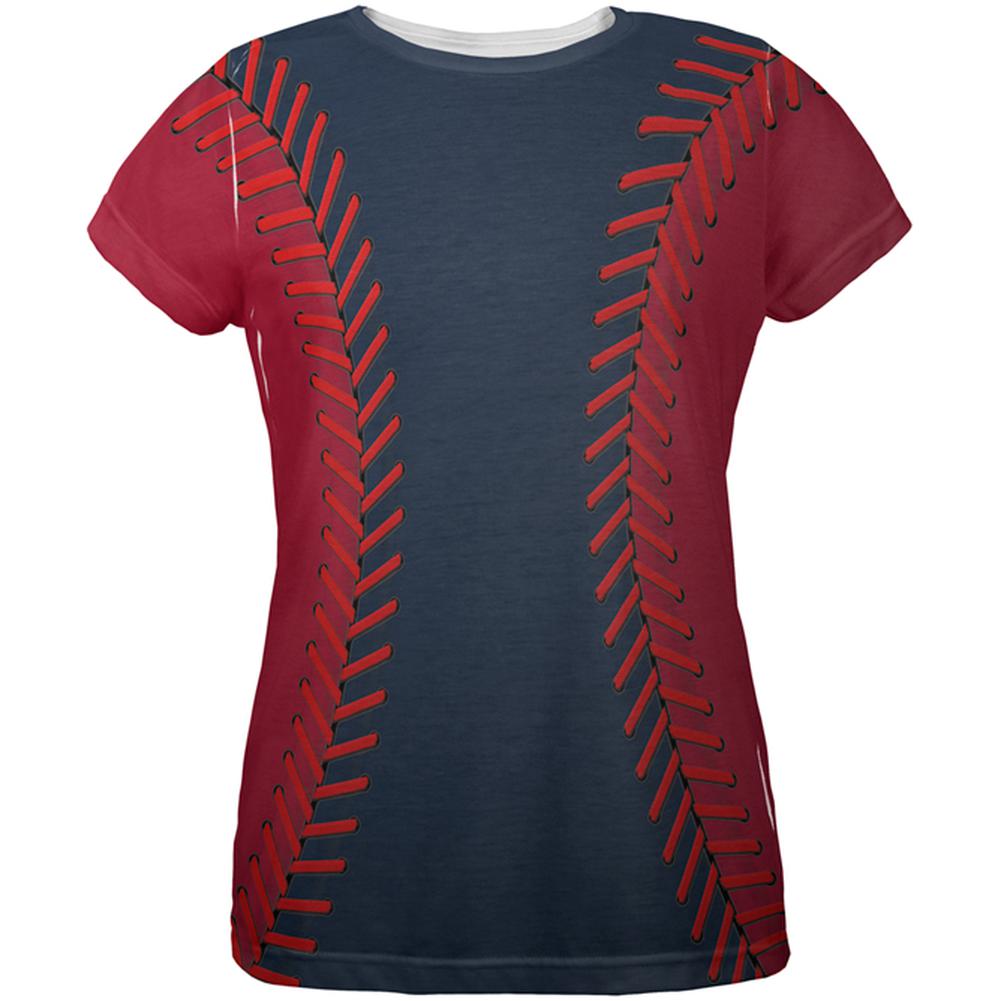 Baseball League Navy Blue and Scarlet All Over Womens T Shirt Women's T-Shirts Old Glory 2XL Multi