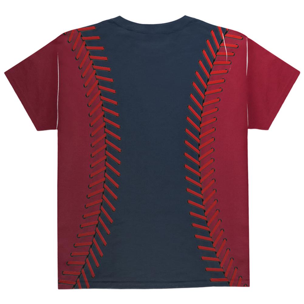 Baseball League Navy Blue and Scarlet All Over Youth T Shirt Youth T-Shirts Old Glory