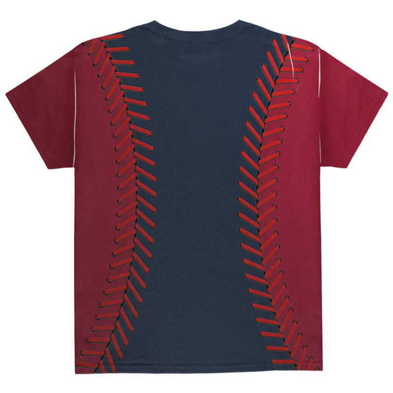 Baseball League Navy Blue and Scarlet All Over Youth T Shirt Youth T-Shirts Old Glory