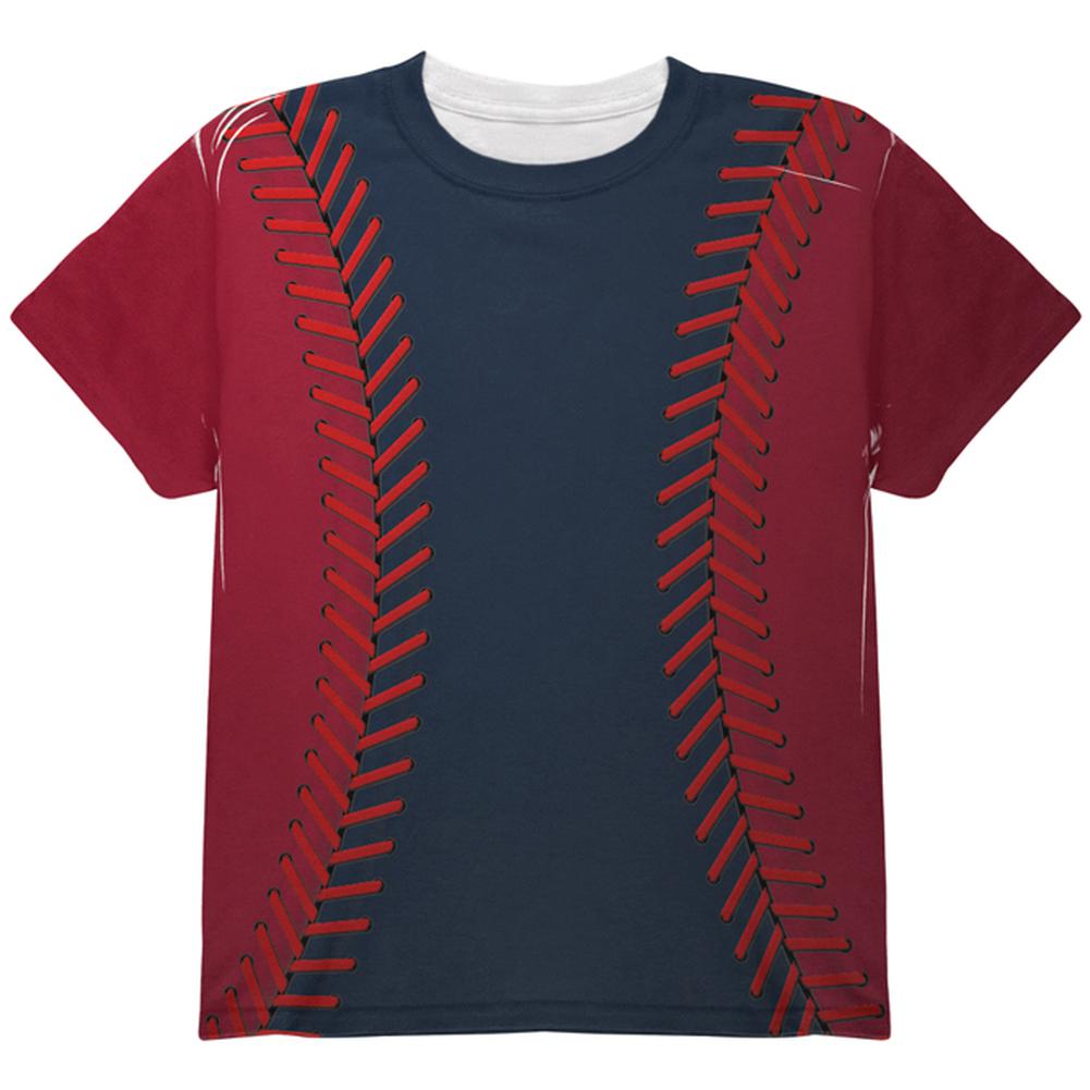 Baseball League Navy Blue and Scarlet All Over Youth T Shirt Youth T-Shirts Old Glory LG Multi