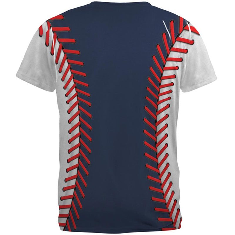 Baseball League Navy Blue and White All Over Mens T Shirt Men's T-Shirts Old Glory