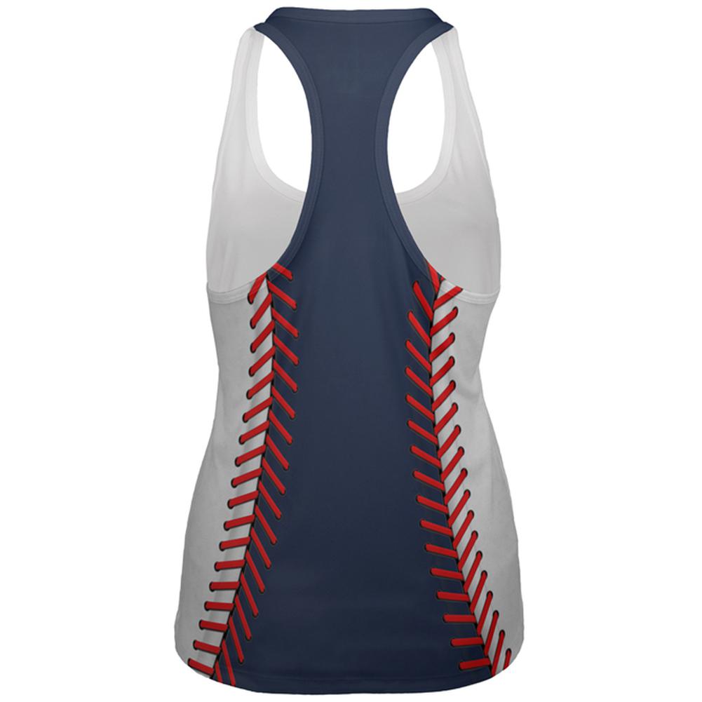 Baseball League Navy Blue and White All Over Womens Work Out Tank Top Women's Tank Tops Old Glory