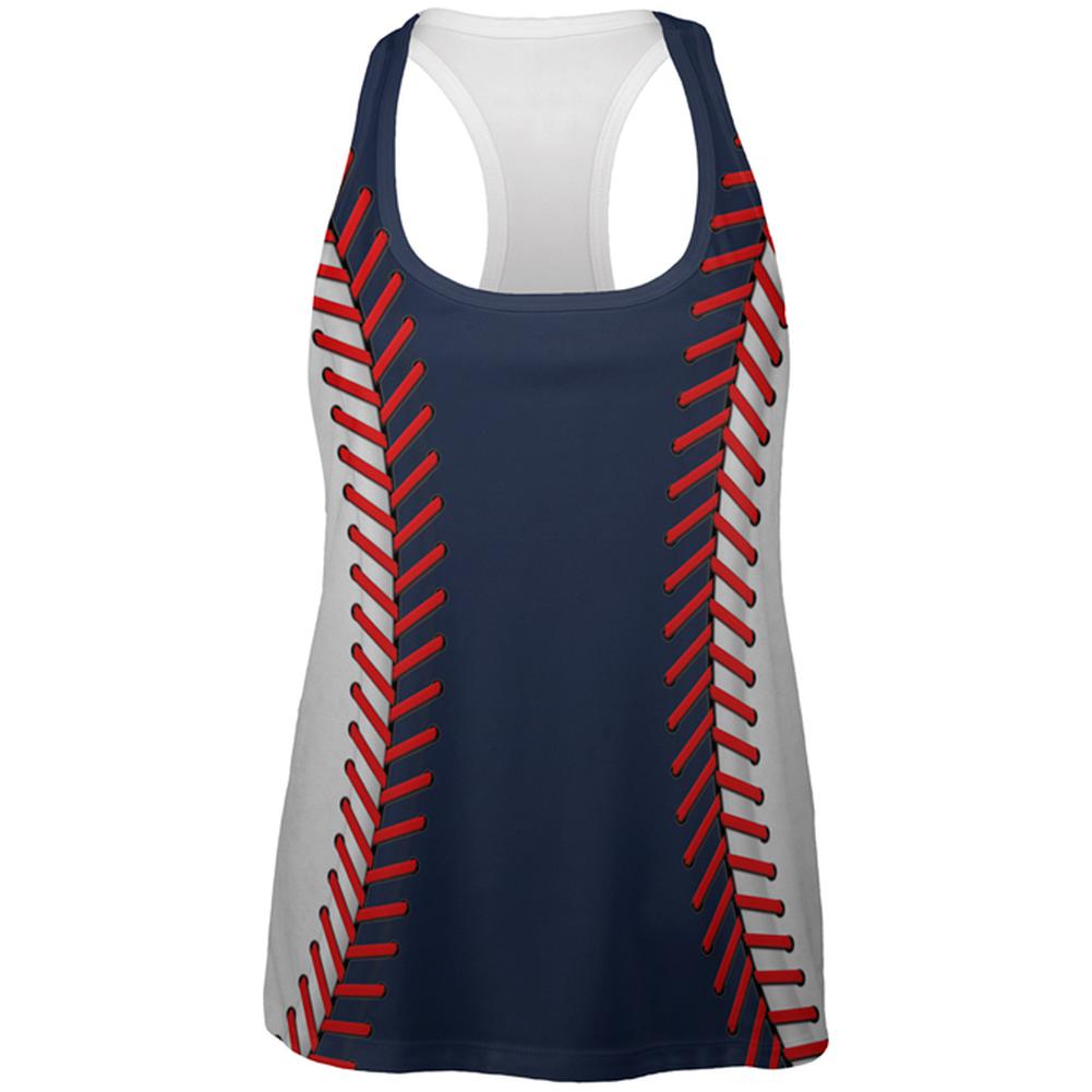Baseball League Navy Blue and White All Over Womens Work Out Tank Top Women's Tank Tops Old Glory 2XL Multi