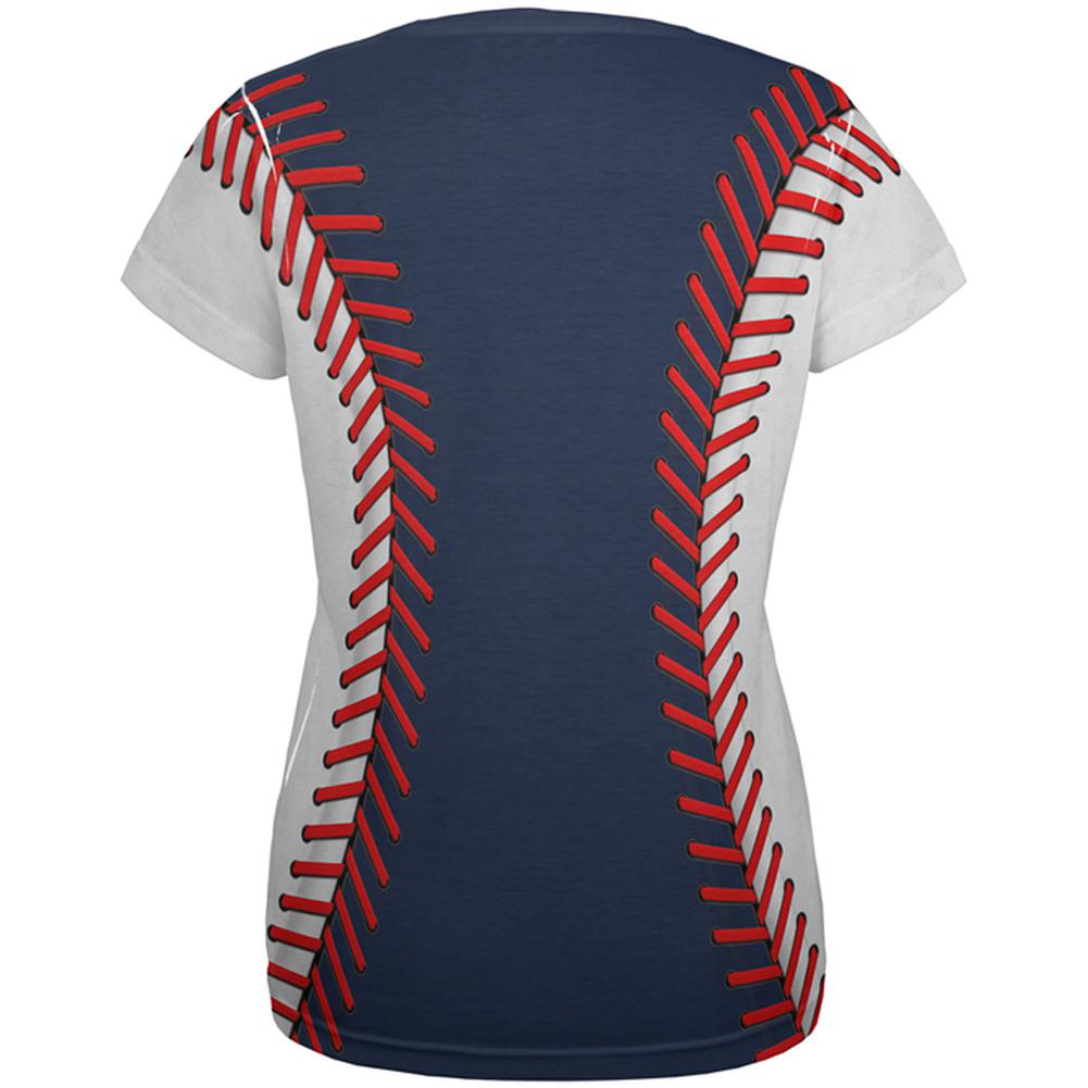 Baseball League Navy Blue and White All Over Womens T Shirt Women's T-Shirts Old Glory