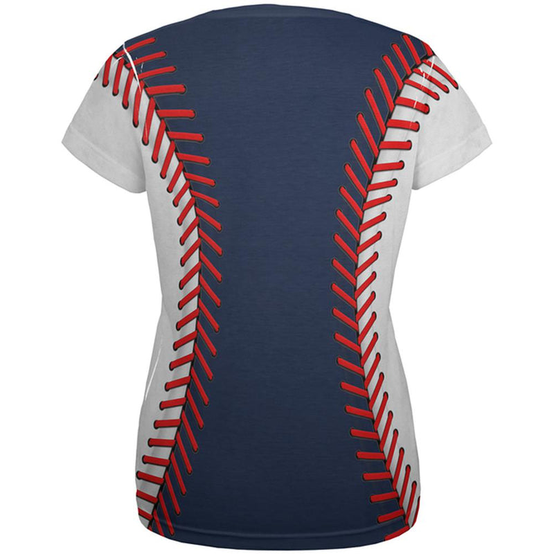 Baseball League Navy Blue and White All Over Womens T Shirt Women's T-Shirts Old Glory