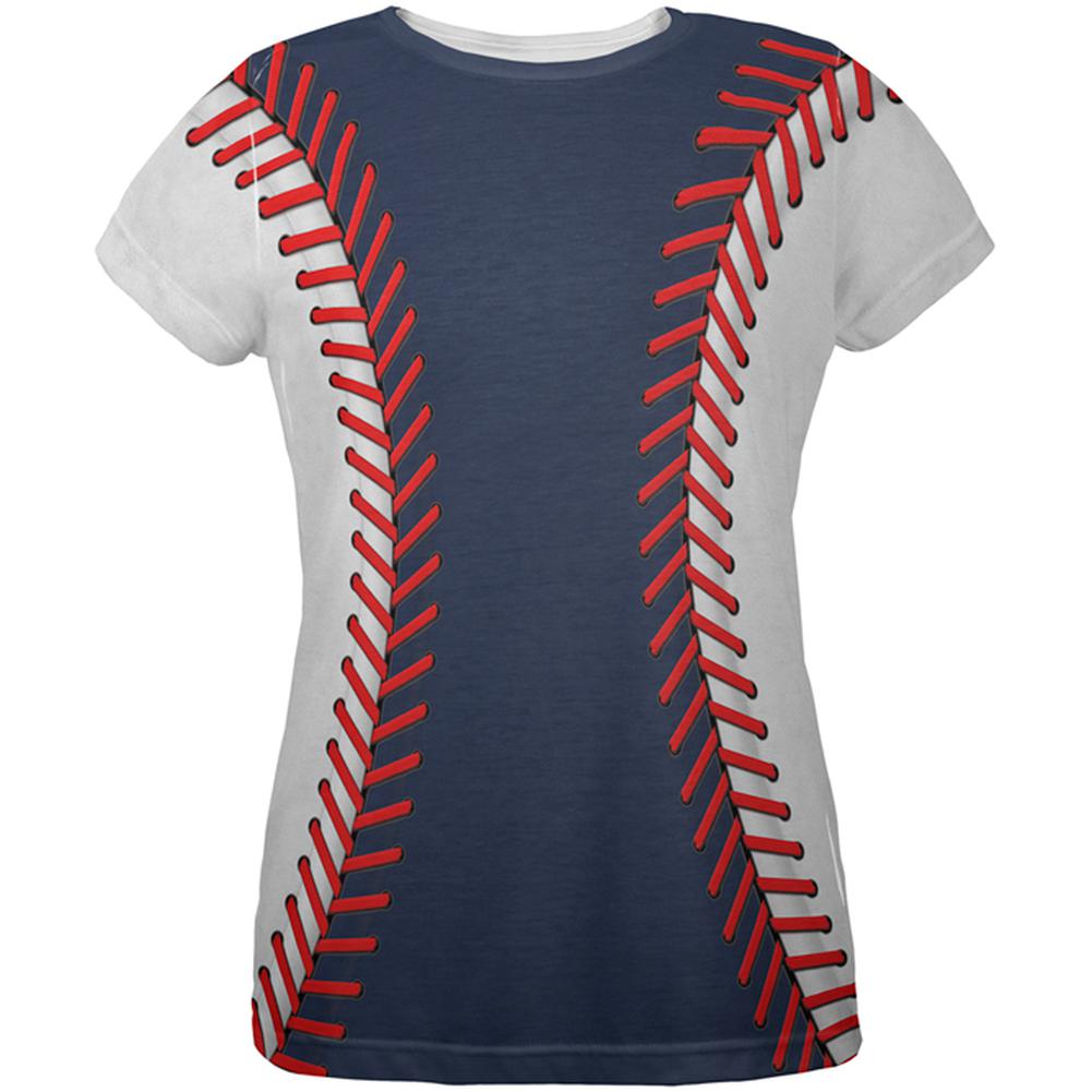 Baseball League Navy Blue and White All Over Womens T Shirt Women's T-Shirts Old Glory 2XL Multi