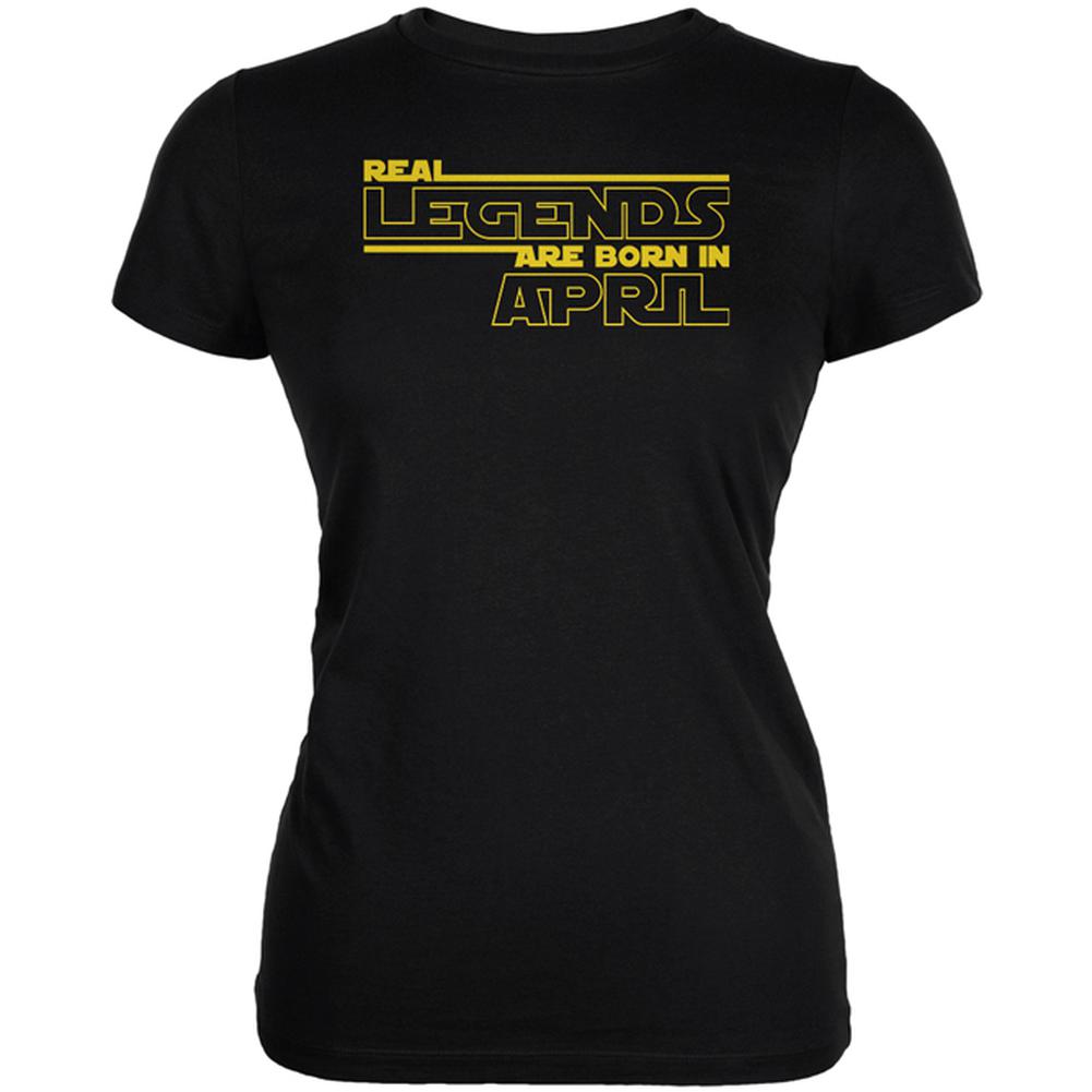 Real Legends are Born in April Juniors Soft T Shirt Juniors T-Shirts Old Glory 2XL Black